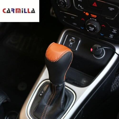 Leather Car Interior Shift Knob Protection Cover Gear Shift Collars for AT Jeep Compass 2th 2017-2020 Renegade 2015-2020