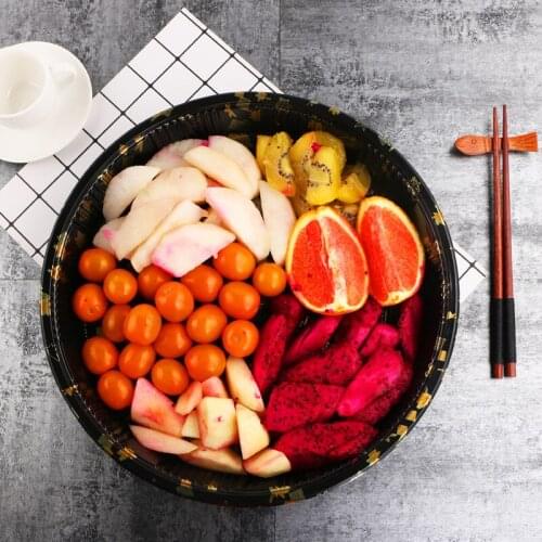 Round Sushi Food Tray Takeout Sushi Food Box With Lid Plastic Fruit Sashimi Platter Box Big Capacity Salad Food Box Floral Plate