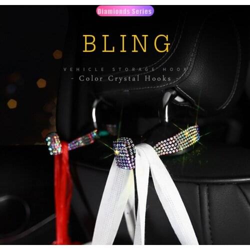 2pcs car seat headrest hooks hidden Rhinestone Auto organizer Sparkling Bling Accessories