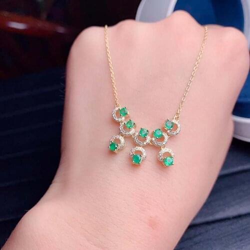 Natural And Real Emerald Pendant Solid S925 Sterling Silver Emerald necklace For Women Colour Gem Stone Fine Jewelry