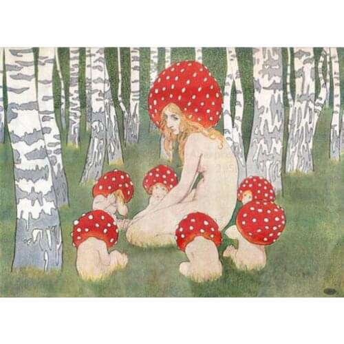 Mother Mushroom with her children Mushroom wall art Cross Stitch Woodland decor forest Canvas Diamond Painting GJ353