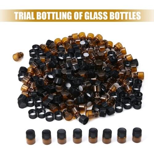 Mayitr 100pcs Mini Amber Empty Essential Oil Bottle 1ml Glass Sample Essential Oil Perfume Refillable Bottles