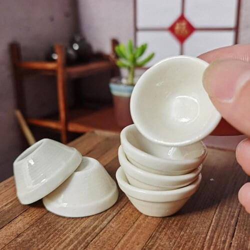 Simulation Ceramics Miniature Round Rice Bowls Model DIY Dollhouse Decoration Children Education Toys For Kids Birthday Gift