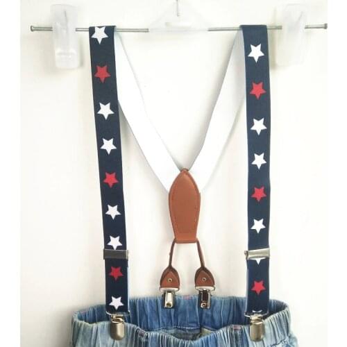 Fashion Kids Stars Printing Suspenders High Elastic Adjustable Baby Leather 4 clips braces For Holding Children trousers BD038