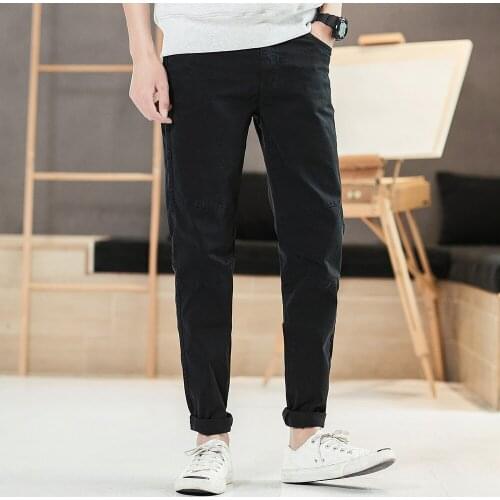 Casual Pants Men 100% Cotton Brand-clothing Simple Solid Trousers Male High Quality Stretch Slim Fit Pants for Spring Summer F50