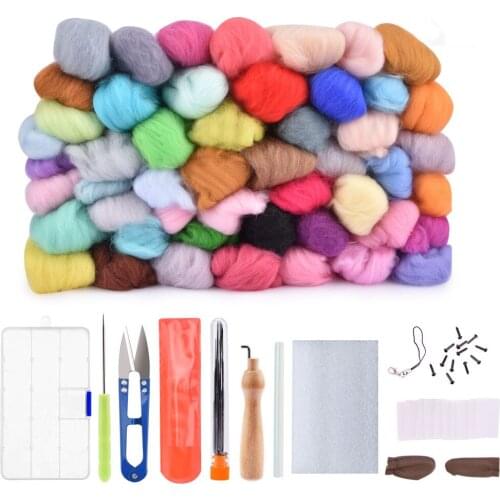 50 Colors Wool Felt DIY Roving Wool Felting Tool Kit Fiber Material with Felt Needle Set Weaving Needlework Spinning Craft