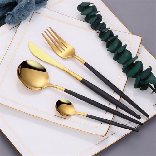 Gold Stainless Steel creative Tableware Set Black Dinnerware Set Luxury Cutlery Reusable combination Flatware Kitchen Utensils