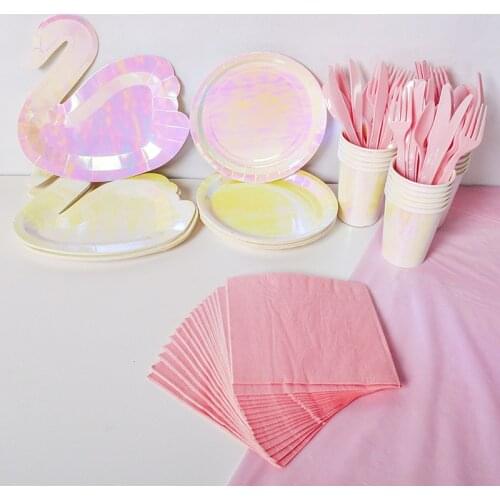 Symphony Swan Series Party Supplies Meal Disposable Set Paper Plate Paper Cup Knife Fork Spoon Paper Towel Tablecloth Tableware