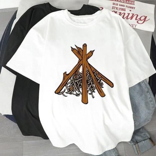 New Summer T shirt Fun Picnic Cooking Pattern Cartoon Print Ladies Tshirt Simple Round neck short sleeve tee shirt femmes