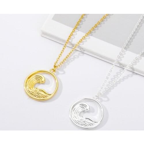 NEW Stainless Steel Pendant Necklace Mountain Peak Wave Sunrise Round Gold Silver color Necklace Women Men Jewelry friend gift
