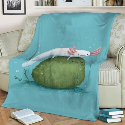 Axolotl on a Mossball Flannel Throw Blanket 3D Printed Keep Warm Sofa Child Blanket Home Decor Textiles Dream Family Gift