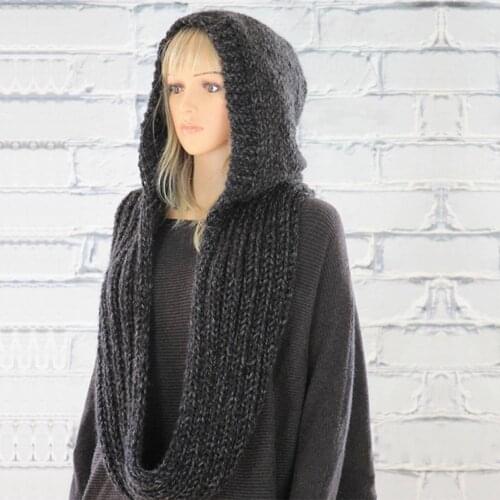 Autumn Winter Women Solid Color Warm Knit Scraf Woolen Yarn Hood Cap Neck Wrap gift for family, wife, friends