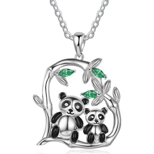 JewelOra Cute Panda Bamboo Animal Necklace Pendants for Women Silver Color Zirconia Chain Necklace Lovely Gift for Girlfriend
