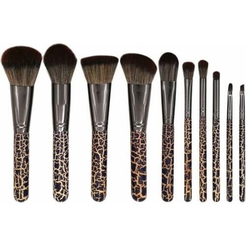Professional soft coffe synthetic hair wooden 10pcs cosmetic kits blusher powder eyeshadow makeup brush set