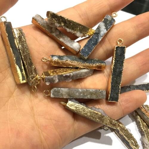 Natural Stone crystal rectangle Pendants Crystals Cluster Necklace Pendant for Jewelry Making DIY Necklace Accessories 6x35mm