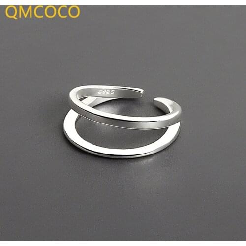 QMCOCO 925 Silver Double-Layer Line Smooth Ring For Woman Golden Fashion Simple Open Jewelry Accessories Prevent Allergy