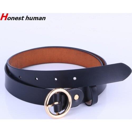 High Quality Solid Color Women Genuine Leather Waist Belt Gold Silver Round Circle Ring Pin Buckle Casual Belts for Female cinto
