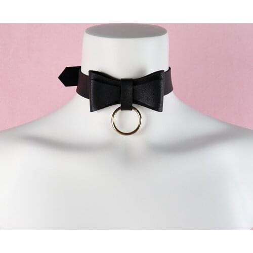 Sexy Colorful Leather Bow Knot Necklace Adjustable Collar Neck Strap Fashion Punk Neckcloth Clothing Accessories for Women Girl