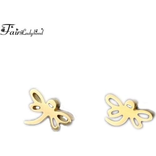 FairLadyHood Stainless Steel Dragonfly Animal Earrings anti-allergic Fashion Ear Jewelry Stud Earrings