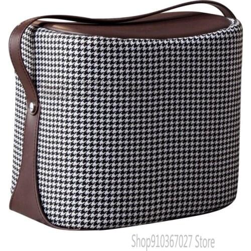 Nordic Leather Light Luxury Small Stool Living Room Houndstooth Low Stool Door Changing Shoe Stool Sofa Saddle Stool