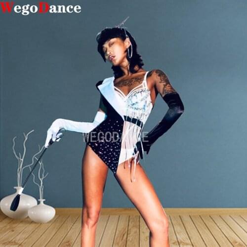 Sexy Bodysuit Women Pole Dance Clothing White Black Nightclub Bar DJ Jazz Stage Costumes