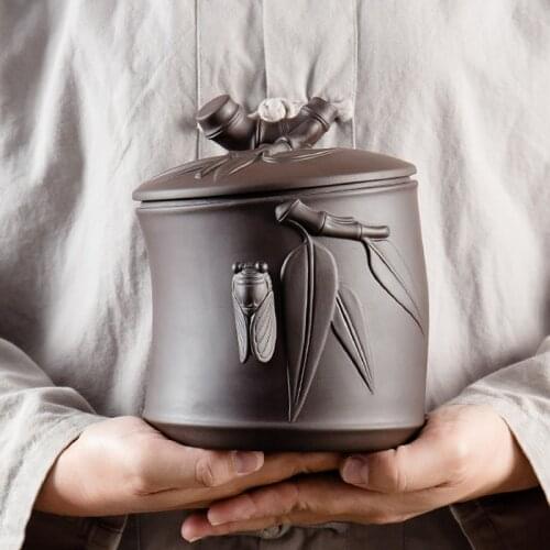 Modern retro personality household purple sand tea embossed craft ceramic sealed storage jar candy snack storage box LB90106