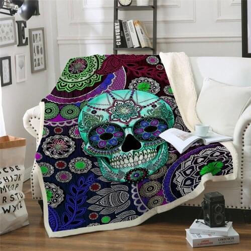 Bohemian Skull blanket Plush Skulls Throw Blankets for Kid Adult Thin Quilt colorful