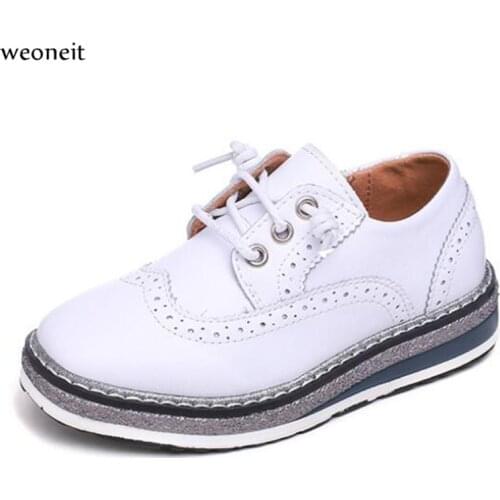 Weoneit Boys Leather Shoes for Kids Wedding Show School Dress Flats Shoes England Style Children Performance Uniform Shoes