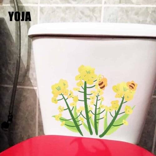 YOJA 22.7X19.2CM Cartoon Bee And Yellow Canola Flowers Home Decor Wall Sticker Toilet Decal Art Mural T5-0849