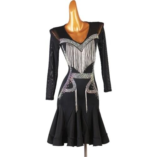 New Latin Dance Dress Latin Skirt Competition Dress Costumes Performing Dress Sparkly Rhinestones Adult Customize Children