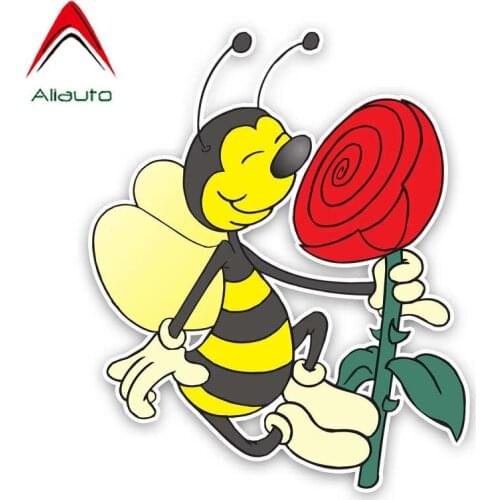 Aliauto Funny Car Sticker The Bees Smell The Flowers Decal Accessories PVC for Volkswagen Polo Ford BMW Audi.17CM*14CM