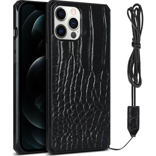 Back Cover For iPhone 12 Mini / iphone12/ 12pro/ 12 pro max Crocodile pattern Phone Cases Accessory Flip Leather Coque lanyard