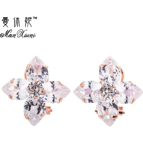 Manxiuni Arrivals Women Shining Stud Earrings Fashion boucle d'oreill Waterdrop Cubic zirconia Floral Earrings for Women