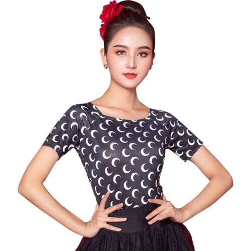 Short-Sleeve O-neck Modern Flower print Latin Dance Clothes Top for Women/Female,Ballroom Tango Costume Performance Wear