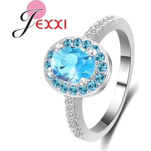 Wedding Engagement 925 Sterling Silver Rings With Blue Cubic Zirconia Stone Fashion Bridal Woman Jewelry Wholesale
