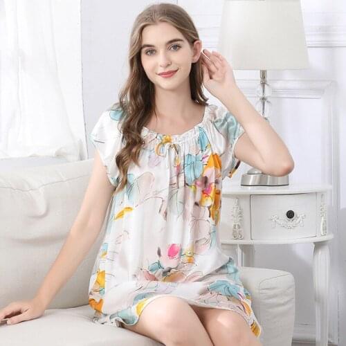 Girl Real Silk Sleeping Dress Summer Sexy Princess Dress Skirt Short Sleeve Pajamas Size Home Wear Mulberry Silk %100 Women