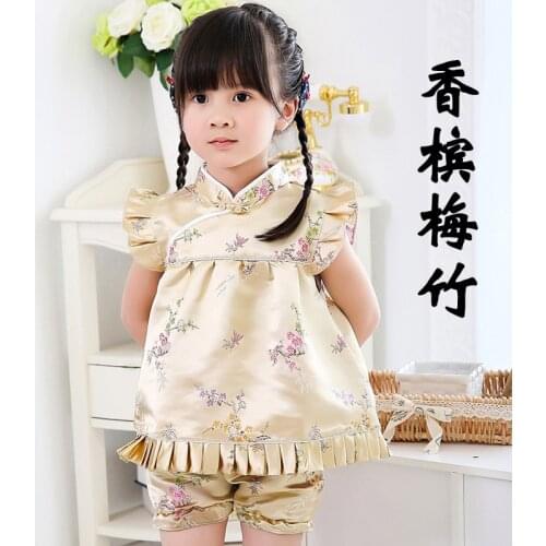 2020 Floral Childrens Sets baby girls clothes outfits suits New Year Chinese tops dresses short pants Qipao cheongsam