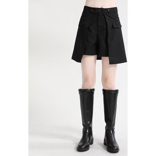 2021 Fashion irregularity skirt womens cotton black Suit hakama summer women short pant fake two-piece without belt