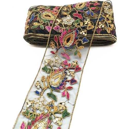 3Meters10.2cm Retro Gold Sequins Lace Trims Webbing Embroideried Lace Ribbons Fabric for Dance Dress Bag DIY Sewing Accessories