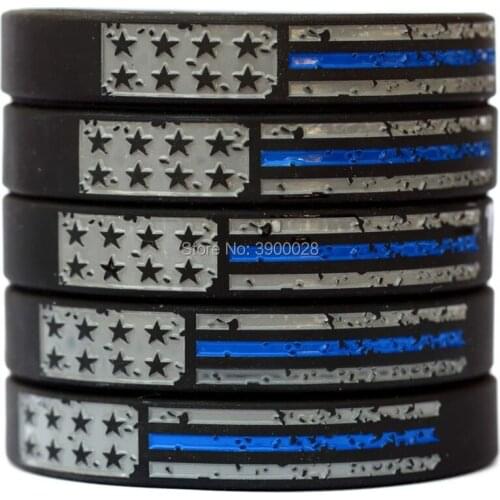 300pcs Worn Distressed Flag Blue Line Silicone Wristband Bracelet Free Shipping By DHL