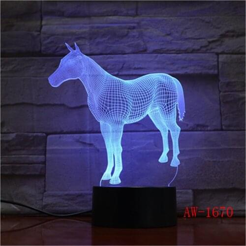 Animal Horse 3d Nightlight 7 Colorful Touch Remote Usb Gifts 3d Light Fixtures Usb Led Luminaria De Mesa Table Lamp AW-1670