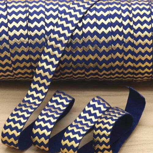 5/8'' Free shipping chevron gold foil printed Fold Elastic FOE headband headwear hairband diy decoration wholesale OEM H5380