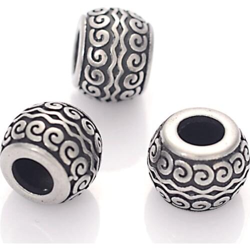 5x Retro Stainless Steel Spiral Carving European Style Double Side Large Hole Beads For DIY Snake Chain Charm Bracelets Bangles