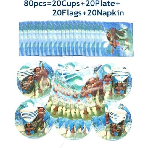 Disney Cartoon Moana Maui birthday Party Supplies Plates Cup Disposable Tableware Set Shower Birthday Party Decorations 50-80pcs