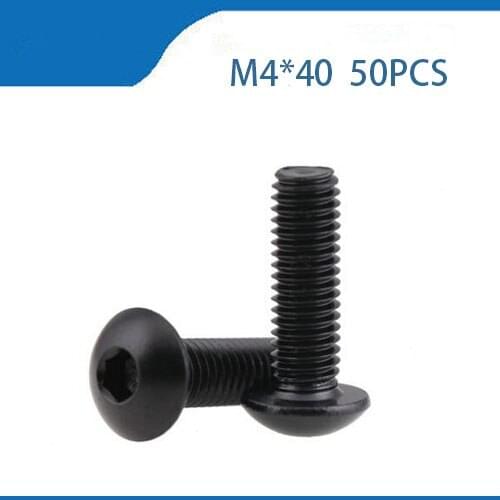 50Pcs M4*40mm carbon Steel 10.9 Level Black Hexagon Socket Button Head Screw Furniture Mushroom Cap Hex Bolts