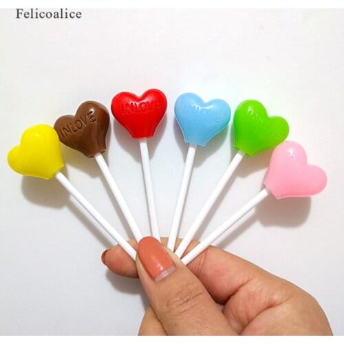 6pcs 75mm Mixed Heart Lollipop Cute Lollipop 3D Resin Cabochons Decoration Crafts for Earrings & Pendants