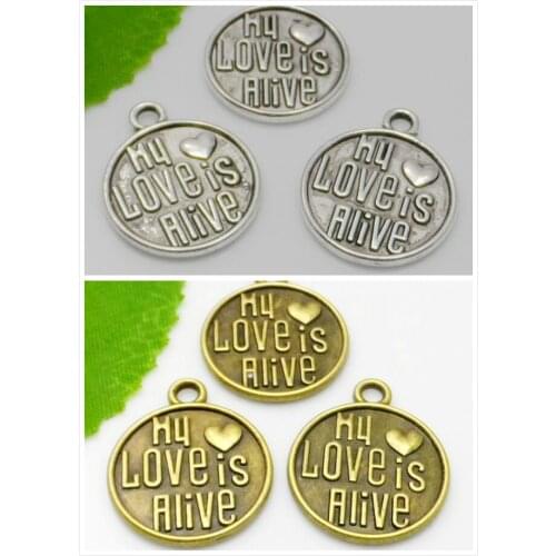 Free Ship 100pcs Alloy Heart Love Letter Charms Pendants Antique silver bronze metal for Jewelry DIY Making 20x24mm