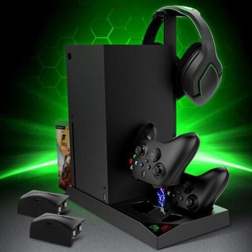 Controller Charger Dock Engine Cooling Station for X-box Series X with Cooling Fan, Dual Charging Ports and Game Rack Q81F