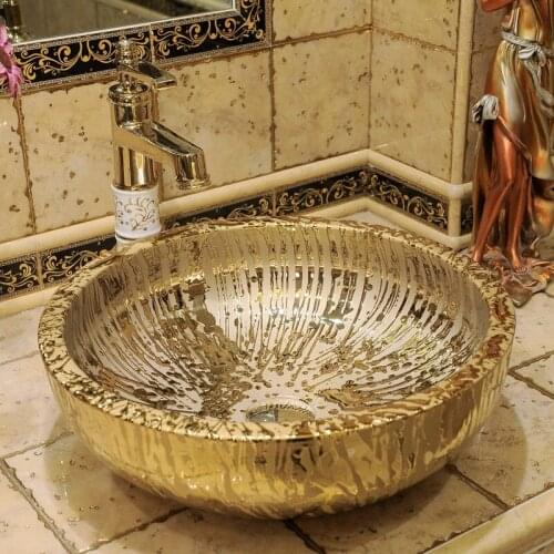 Art Washbasin art wash sink Ceramic Washbasin Bathroom Washbasin gold ceramic wash basin bathroom sink