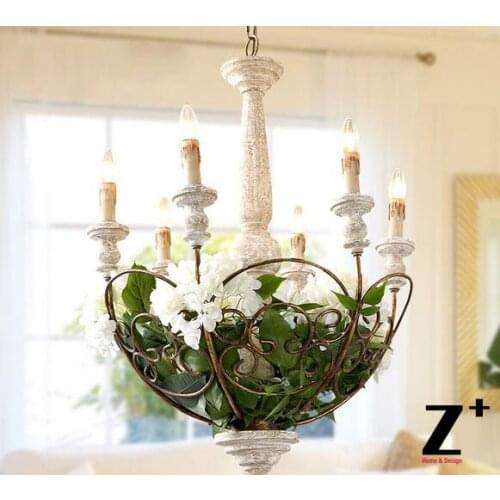 America Style Industry Country Voltaire Chandelier Iron Wood Made Wooden Cut E14 CANDELABRA Free shipping